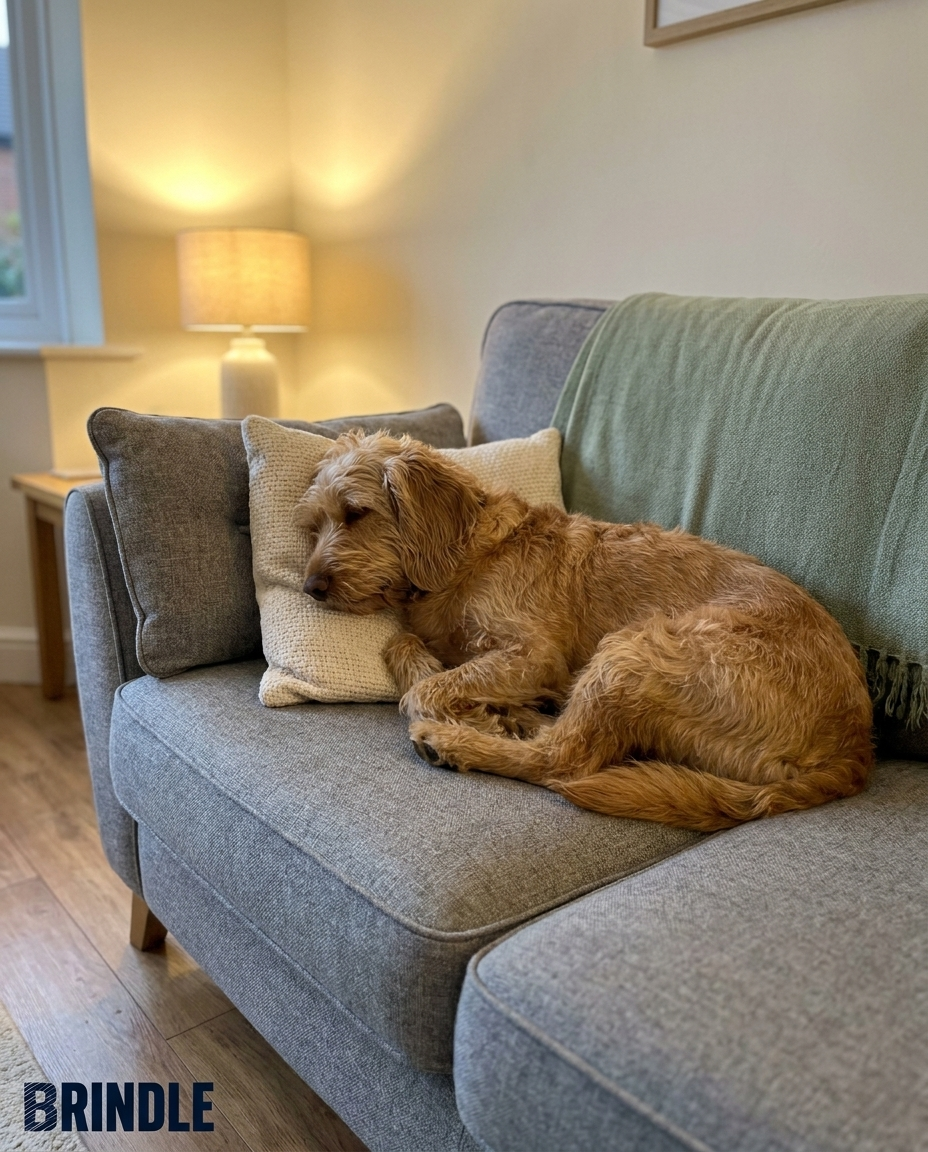 Settled dog on sofa